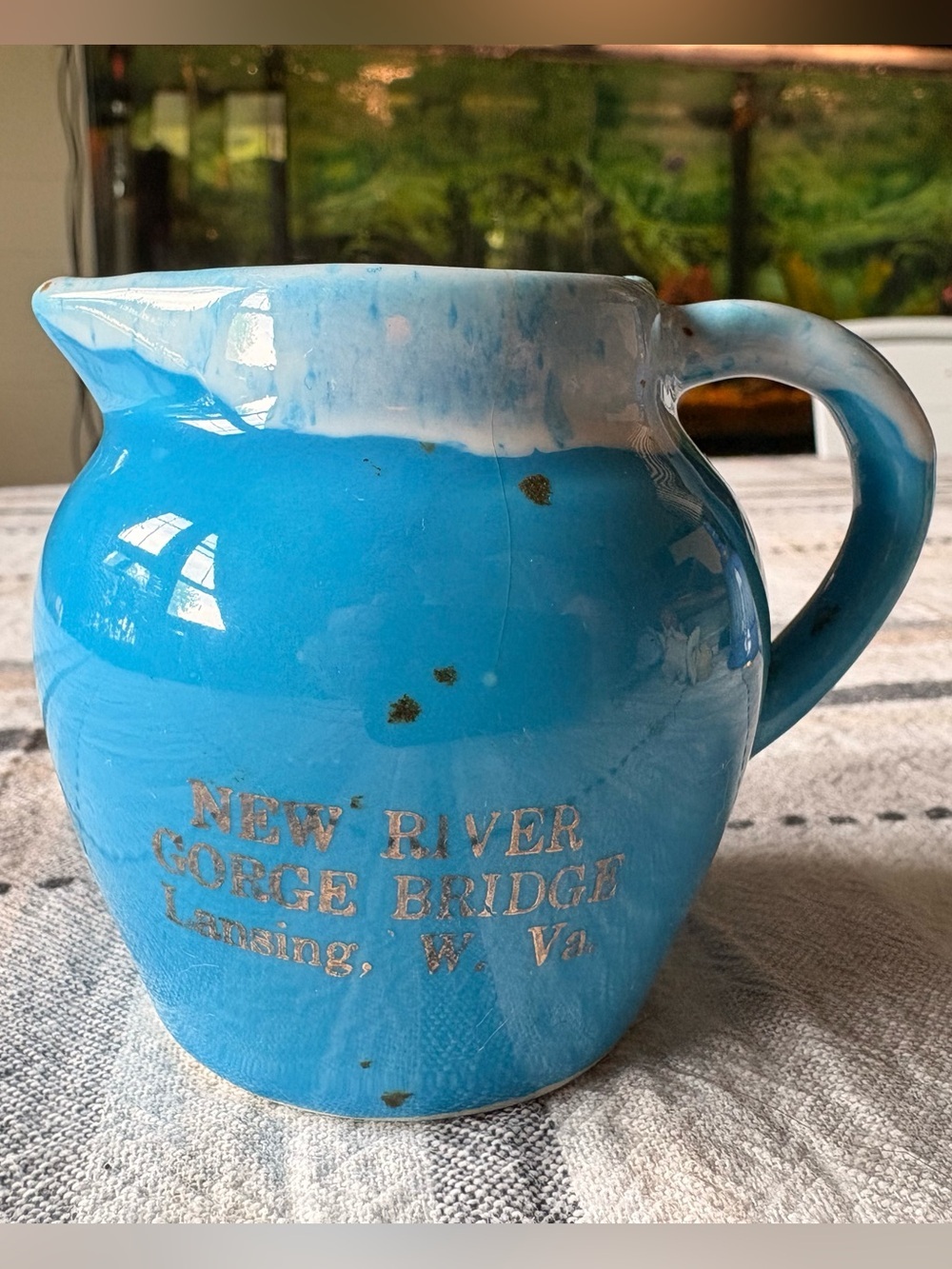 Paden City Artware W.Va Robins Egg Blue Pottery Pitcher NEW RIVER GORGE BRIDGE